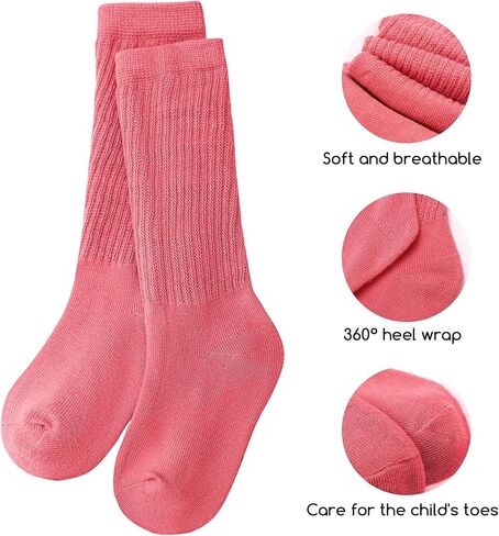 Auranso Little Girl Slouch Socks Knee High Cotton Socks 9 Pairs Girls Long Crew Socks in Kuwait