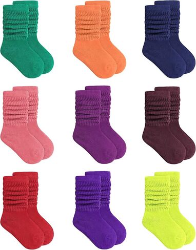 Auranso Little Girl Slouch Socks Knee High Cotton Socks 9 Pairs Girls Long Crew Socks in Kuwait