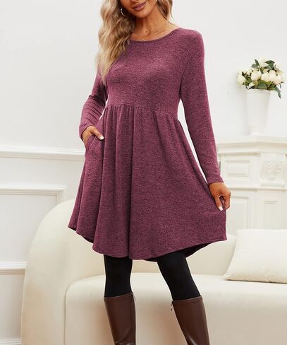 فساتين Jar of Love النسائية الكاجوال بأكمام طويلة، فستان فضفاض بخصر إمبراطوري، فستان خريف وشتاء مع جيوب in Kuwait