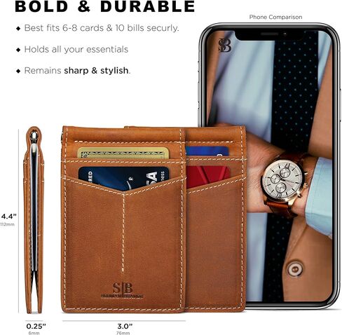 SERMAN BRANDS RFID Blocking Wallet رفيعة ثنائية الطي - محافظ جيب أمامية بسيطة من الجلد الطبيعي للرجال مع هدية بمشبك نقود in Kuwait