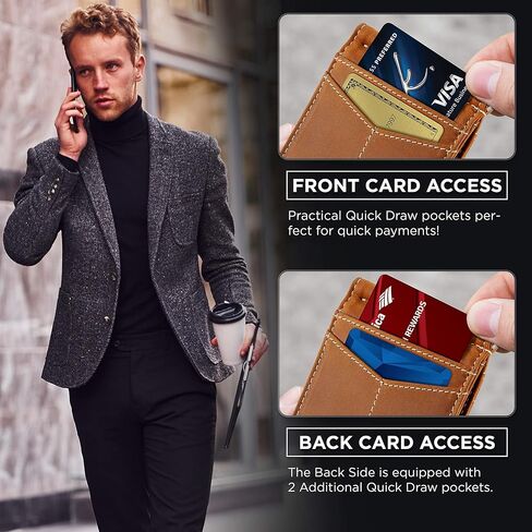 SERMAN BRANDS RFID Blocking Wallet رفيعة ثنائية الطي - محافظ جيب أمامية بسيطة من الجلد الطبيعي للرجال مع هدية بمشبك نقود in Kuwait