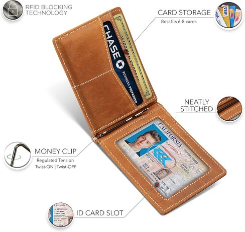 SERMAN BRANDS RFID Blocking Wallet رفيعة ثنائية الطي - محافظ جيب أمامية بسيطة من الجلد الطبيعي للرجال مع هدية بمشبك نقود in Kuwait