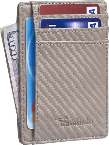 محفظة Travelambo ذات الجيب الأمامي البسيط من الجلد بتصميم نحيف RFID تحجب نسيج ألياف الكربون in Saudi Arabia