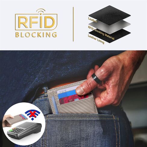 محفظة Travelambo ذات الجيب الأمامي البسيط من الجلد بتصميم نحيف RFID تحجب نسيج ألياف الكربون in Saudi Arabia