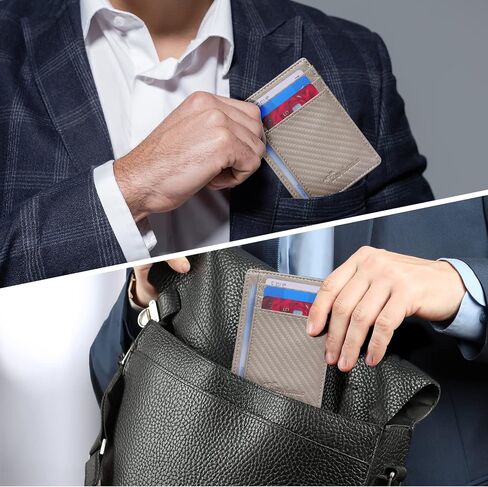 محفظة Travelambo ذات الجيب الأمامي البسيط من الجلد بتصميم نحيف RFID تحجب نسيج ألياف الكربون in Saudi Arabia