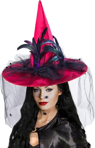Goetland Deluxe Witch Hat for Women Halloween Witch Hat with Veils Spiders Feathers Party Carnival Christmas Cosplay in Saudi Arabia