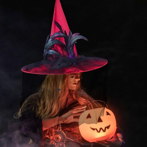 Goetland Deluxe Witch Hat for Women Halloween Witch Hat with Veils Spiders Feathers Party Carnival Christmas Cosplay in Saudi Arabia