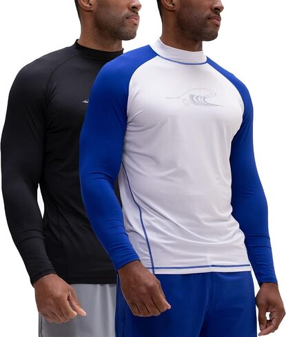 DEVOPS 2 Pack Men's Swim Shirts Rashguard UPF 50+ UV Sun Protection T-Shirt Quick Dry Fishing Beach T Shirts Long Sleeve in Kuwait