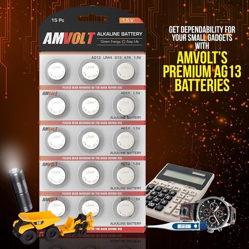 بطارية AmVolt 50 Pack LR44 AG13 SR44 357 303 LR44G - [طاقة فائقة] بطاريات خلوية قلوية ممتازة 1.5 فولت غير قابلة لإعادة الشحن للساعات والأجهزة الإلكترونية - تاريخ انتهاء الصلاحية 2024 in Saudi Arabia