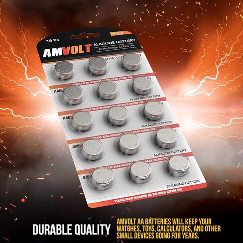 بطارية AmVolt 50 Pack LR44 AG13 SR44 357 303 LR44G - [طاقة فائقة] بطاريات خلوية قلوية ممتازة 1.5 فولت غير قابلة لإعادة الشحن للساعات والأجهزة الإلكترونية - تاريخ انتهاء الصلاحية 2024 in Saudi Arabia
