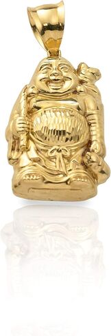 LoveBling 10K Yellow Gold Happy Buddha Diamond Cut Charm Pendant (1.77" x 0.95") in Saudi Arabia