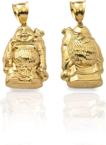 LoveBling 10K Yellow Gold Happy Buddha Diamond Cut Charm Pendant (1.77" x 0.95") in Saudi Arabia