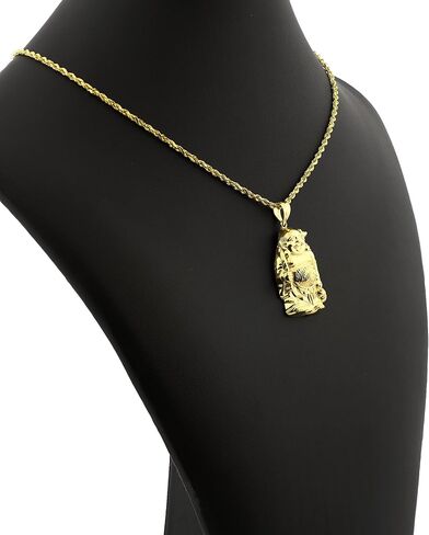 LoveBling 10K Yellow Gold Happy Buddha Diamond Cut Charm Pendant (1.77" x 0.95") in Saudi Arabia