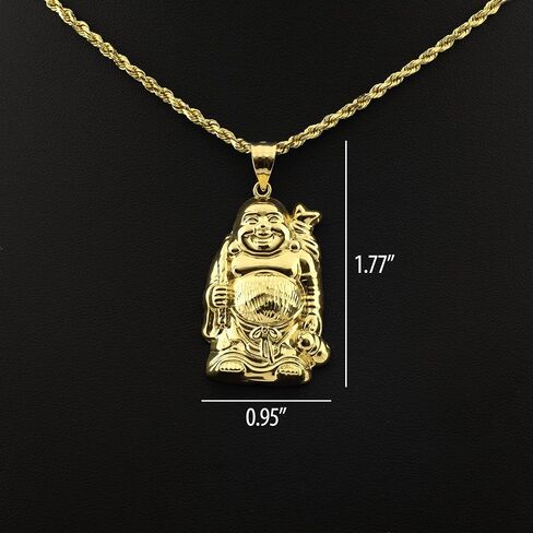LoveBling 10K Yellow Gold Happy Buddha Diamond Cut Charm Pendant (1.77" x 0.95") in Saudi Arabia