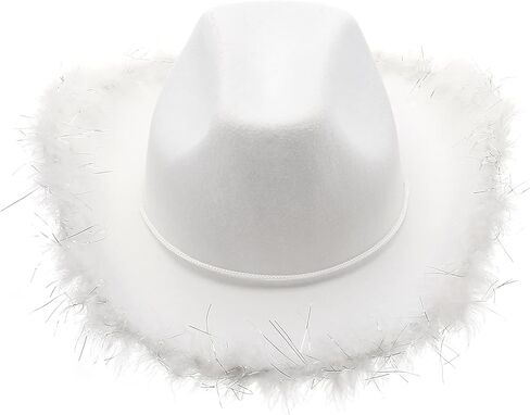 White Cowgirl Hat Feather Boa with Heart Sunglasses Bandana Women Rodeo Western Cowboy Hats Bachelorette Costume Cosplay Country Party Dress-Up in Kuwait