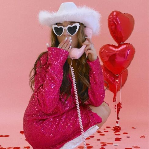 White Cowgirl Hat Feather Boa with Heart Sunglasses Bandana Women Rodeo Western Cowboy Hats Bachelorette Costume Cosplay Country Party Dress-Up in Kuwait