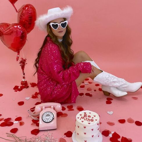 White Cowgirl Hat Feather Boa with Heart Sunglasses Bandana Women Rodeo Western Cowboy Hats Bachelorette Costume Cosplay Country Party Dress-Up in Kuwait