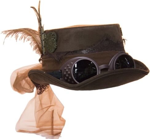 Deluxe Velvet 4.25 Inch Steampunk Top Hat with Removable Goggles in Saudi Arabia
