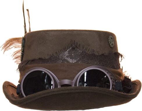 Deluxe Velvet 4.25 Inch Steampunk Top Hat with Removable Goggles in Saudi Arabia