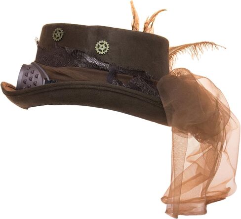 Deluxe Velvet 4.25 Inch Steampunk Top Hat with Removable Goggles in Saudi Arabia