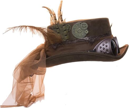 Deluxe Velvet 4.25 Inch Steampunk Top Hat with Removable Goggles in Saudi Arabia