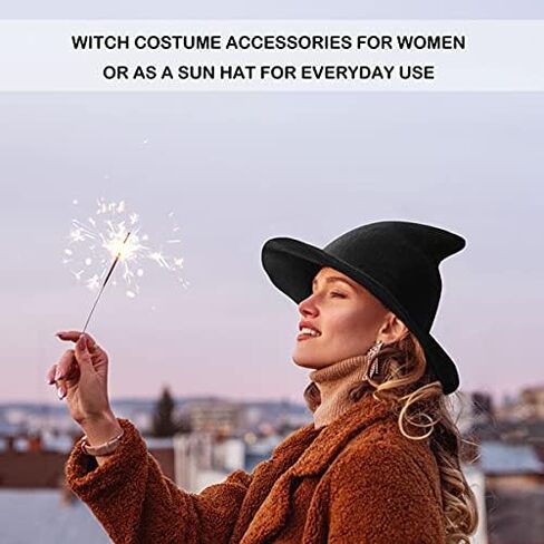قبعات Sunboom Halloween للبالغين للساحرات للنساء - قبعة سوداء لزي الساحرات للبالغين، إكسسوارات من الصوف لحفلات الهالوين in Saudi Arabia