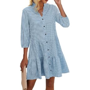 CCTOO Women's Summer Dresses Casual V Neck Button Down 3/4 Sleeve Floral Print Loose Flowy Shirt Dress in Saudi Arabia