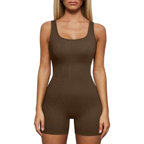 TOB Women's Yoga Rompers Workout Ribbed Square Neck Sleeveless Tank Tops Sport Romper