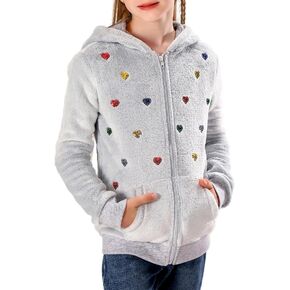 V.&GRIN Girls Zip up Hoodie Soft Cute Sweatshirt Fuzzy Fleece Jacket with Pocket 5-16 Years Kids Clothes
