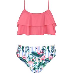 SHEKINI Girls Floral Printing Bathing Suits Ruffle Flounce Two Piece Swimsuits