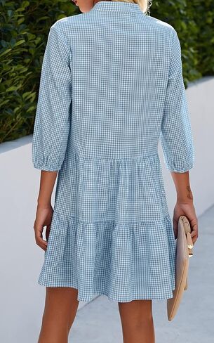 CCTOO Women's Summer Dresses Casual V Neck Button Down 3/4 Sleeve Floral Print Loose Flowy Shirt Dress in Kuwait