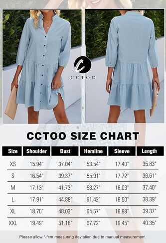 CCTOO Women's Summer Dresses Casual V Neck Button Down 3/4 Sleeve Floral Print Loose Flowy Shirt Dress in Kuwait