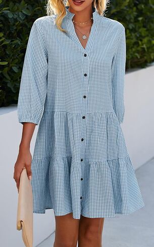 CCTOO Women's Summer Dresses Casual V Neck Button Down 3/4 Sleeve Floral Print Loose Flowy Shirt Dress in Kuwait