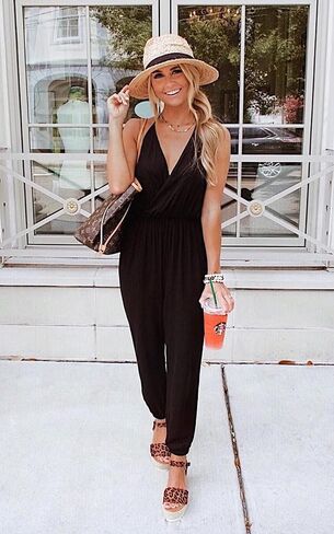 PRETTYGARDEN Women's Summer Casual Jumpsuits Wrap V Neck Sleeveless One Piece Pants Romper with Pockets in Kuwait