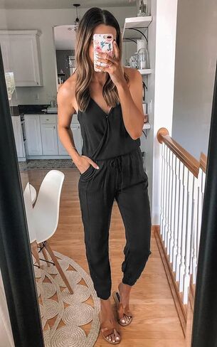 PRETTYGARDEN Women's Summer Casual Jumpsuits Wrap V Neck Sleeveless One Piece Pants Romper with Pockets in Kuwait