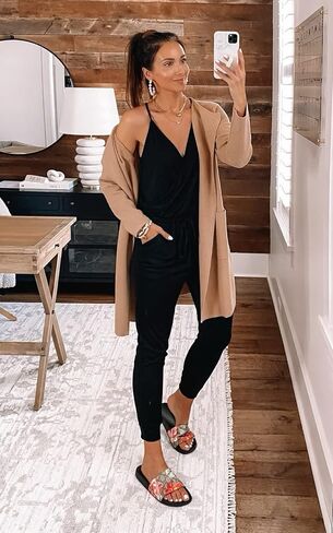 PRETTYGARDEN Women's Summer Casual Jumpsuits Wrap V Neck Sleeveless One Piece Pants Romper with Pockets in Kuwait