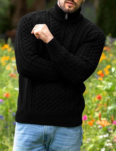 Vinsekep Men's Irish Fisherman Sweaters Cable Knit Half Zip Jacquard Pullover Sweater in Saudi Arabia