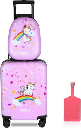 ovatis Kid Luggage Case and Backpack with Luggage Tag 18 Inch Suitcase and 13 Inch Backpack Suitcase for Girls (Pink, Unicorn) in Saudi Arabia