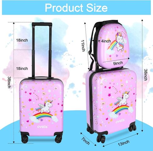 ovatis Kid Luggage Case and Backpack with Luggage Tag 18 Inch Suitcase and 13 Inch Backpack Suitcase for Girls (Pink, Unicorn) in Saudi Arabia
