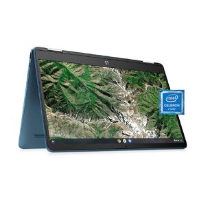 كمبيوتر محمول HP X360 14a Chromebook شاشة لمس عالية الدقة 14 بوصة، ترفيه من أي زاوية Intel Celeron، 4 جيجابايت DDR4 64 جيجابايت eMMC WiFi Webcam مكبرات صوت ستيريو بلوتوث 4.2 كروم أزرق معدني اللون in Kuwait