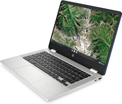 كمبيوتر محمول HP X360 14a Chromebook شاشة لمس عالية الدقة 14 بوصة، ترفيه من أي زاوية Intel Celeron، 4 جيجابايت DDR4 64 جيجابايت eMMC WiFi Webcam مكبرات صوت ستيريو بلوتوث 4.2 كروم أزرق معدني اللون in Kuwait