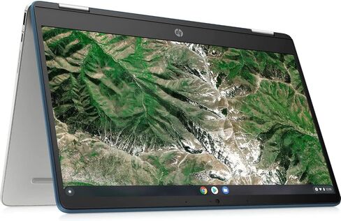 كمبيوتر محمول HP X360 14a Chromebook شاشة لمس عالية الدقة 14 بوصة، ترفيه من أي زاوية Intel Celeron، 4 جيجابايت DDR4 64 جيجابايت eMMC WiFi Webcam مكبرات صوت ستيريو بلوتوث 4.2 كروم أزرق معدني اللون in Kuwait