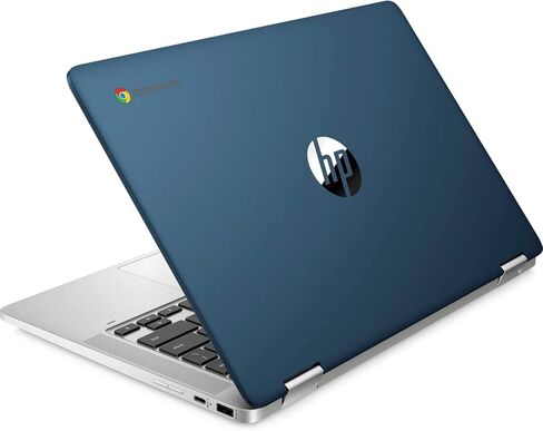 كمبيوتر محمول HP X360 14a Chromebook شاشة لمس عالية الدقة 14 بوصة، ترفيه من أي زاوية Intel Celeron، 4 جيجابايت DDR4 64 جيجابايت eMMC WiFi Webcam مكبرات صوت ستيريو بلوتوث 4.2 كروم أزرق معدني اللون in Kuwait