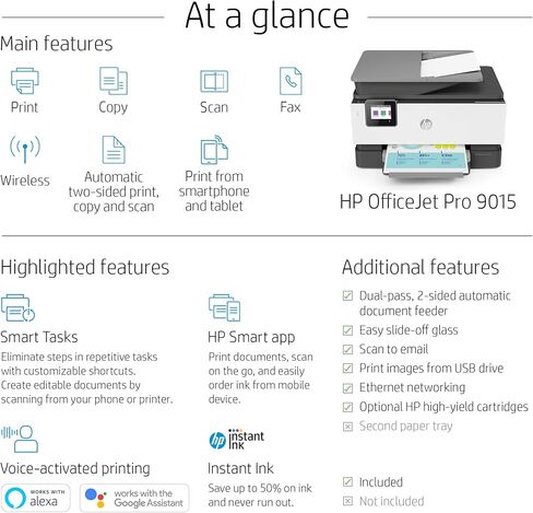 HP OfficeJet Pro 9015 All-in-One Wireless Printer, with Smart Home Office Productivity, HP Instant Ink, Works with Alexa (1KR42A) in Saudi Arabia