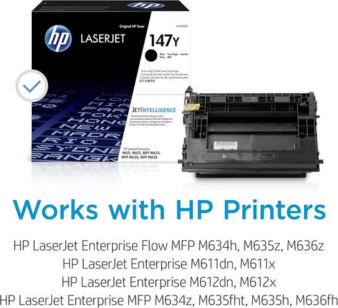 خرطوشة حبر أسود HP 147A | يعمل مع LaserJet Enterprise M610 وM611 وM612 وLaserJet Enterprise MFP M634 وM635 وM636 | W1470A | إنتاجية تصل إلى 10,500 صفحة مع مسحوق حبر أسود لطابعات HP LaserJet Enterprise M610 وM611 وM612 in Kuwait