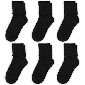 BOOPH 6 Pairs Girls Ruffle Socks Baby Toddlers Turn Cuff Slouch Crew Socks for Kids