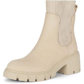Athlefit Women's Chelsea Platform Ankle Boots Elastic Chunky Heel Lug Sole Booties