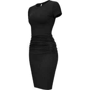 Laughido Women's Short Sleeve Ruched Sundress Knee Length Casual Bodycon T Shirt Dress