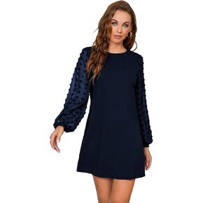 SweatyRocks Women's Elegant Mesh Contrast Long Sleeve A Line Mini Short Dress in Kuwait