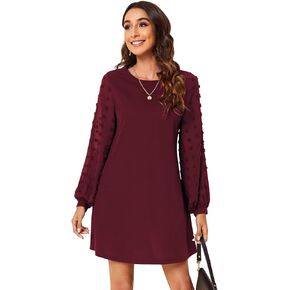 SweatyRocks Women's Elegant Mesh Contrast Long Sleeve A Line Mini Short Dress